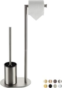 Toiletaccessoires Set RVS – Staande Toiletrolhouder en Toiletborstelhouder – Toilet Set met Toiletpapierhouder – Nikkel Kleur