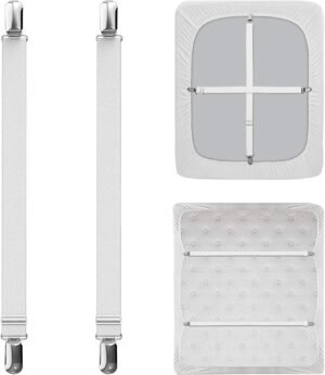 Verstelbare laken spanners met metalen clips wit set van 2 voor hoeslakens