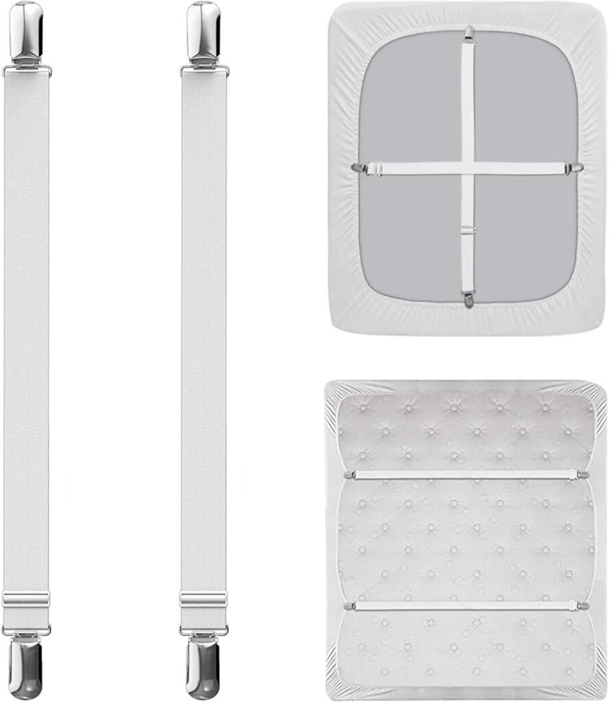 Verstelbare laken spanners met metalen clips wit set van 2 voor hoeslakens