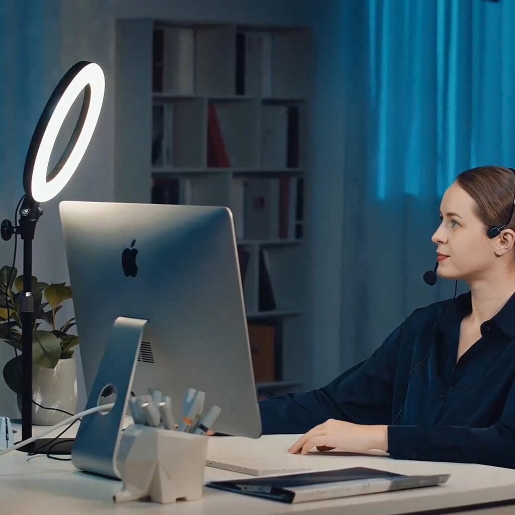Ring light met statief en telefoonhouder voor streaming en videoconferentie