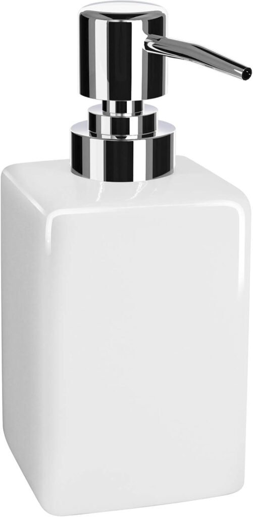 Witte keramische zeepdispenser 300 ml voor handzeep, shampoo en lotion in badkamer of keuken