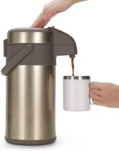Thermoskan 1 Liter – Dubbelwandige Vacuümkan met Pompmechanisme – Koffie- en Theekan – RVS Warmhoudkan voor Thuis en Kantoor