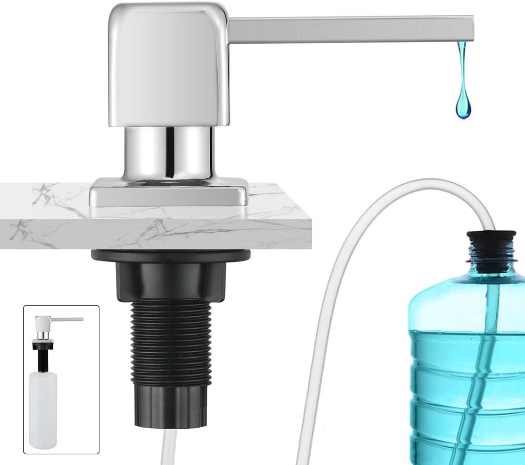 Ingebouwde zeepdispenser voor keuken en wastafel, 500 ml, chroom met navulfles en verlengslang