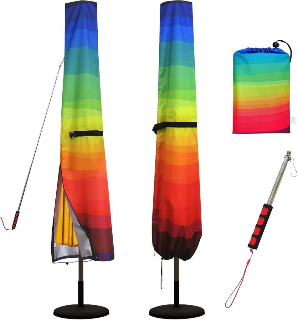 Parasolhoes 420D met telescopische stok - waterdichte beschermhoes voor parasols van 2,4 tot 3,4 meter