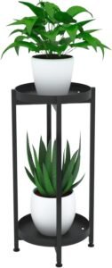 Bloemenstandaard Metaal 2 Niveaus – Zwarte Plantentoren voor Binnen en Buiten – Stabiel Bloemenrek – 30 x 30 x 65 cm