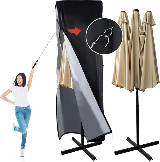 Waterdichte parasolhoes 180 x 70 x 70 cm voor dubbele tuinparasol Ø390-450 cm met UV-bestendige 420D Oxford stof