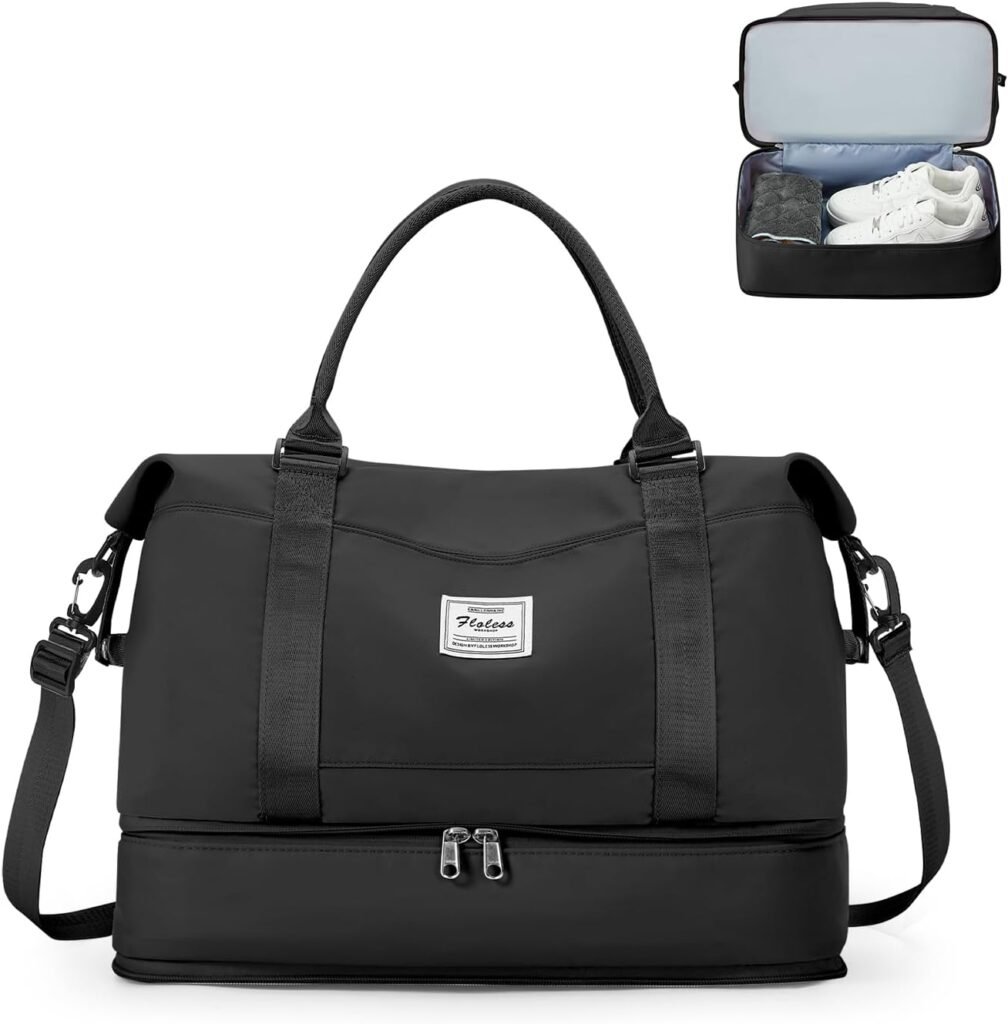Zwarte vrouwen reistas met schoencompartiment voor handbagage, sport en weekendreizen