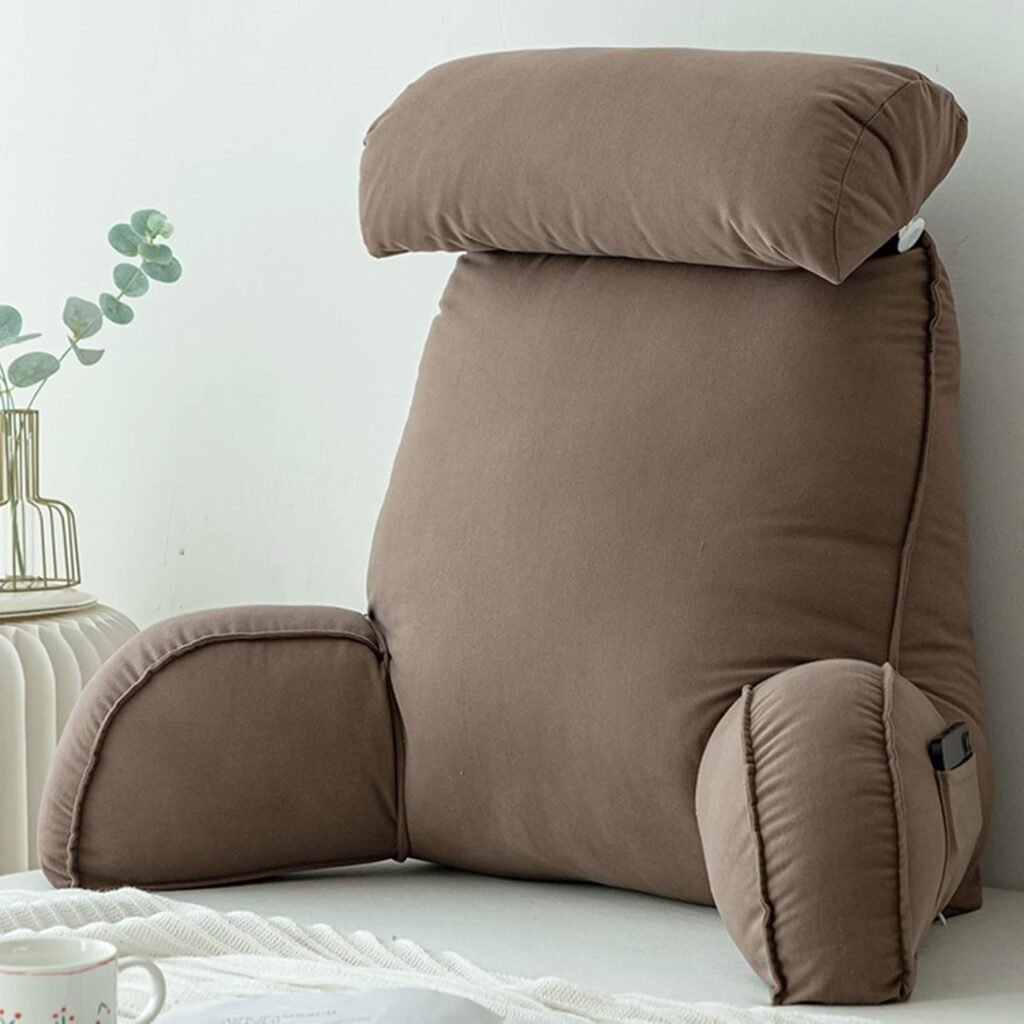 Rugkussen met armleuningen en verwijderbare nekrol, ergonomische rugsteun voor bed en bank, geschikt voor lezen en gamen