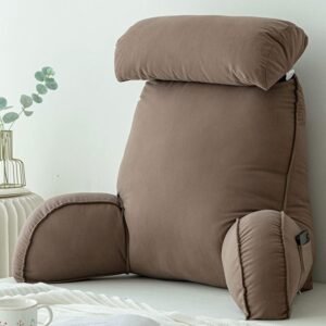 Rugkussen met Armleuningen – Leeskussen voor Bed en Bank – Verwijderbare Nekrol – Ergonomische Rugsteun voor Lezen en Gamen