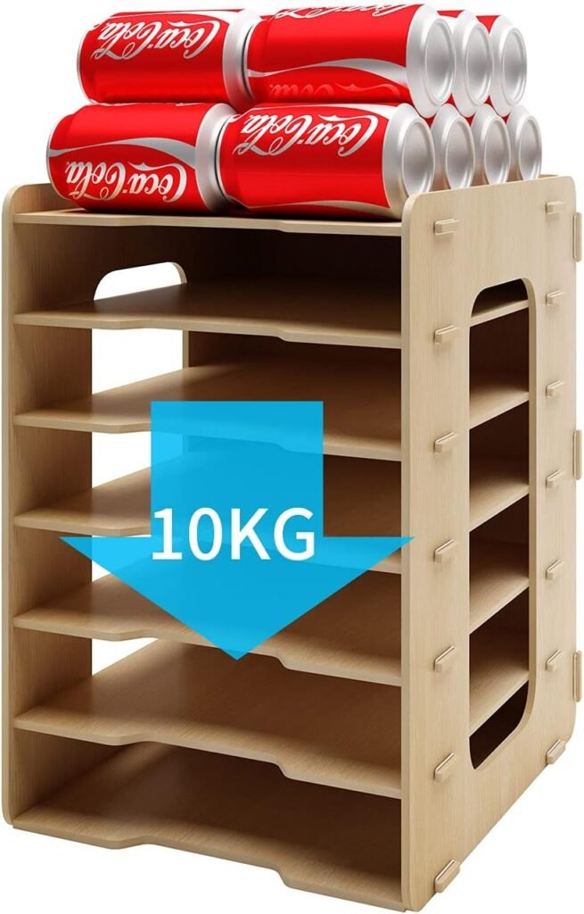 Documentenbak A4 Hout met 7 Vakken - Documentenhouder en Bureau Organizer - Voor Papieren, Mappen en Brieven - Kantoor en Studie