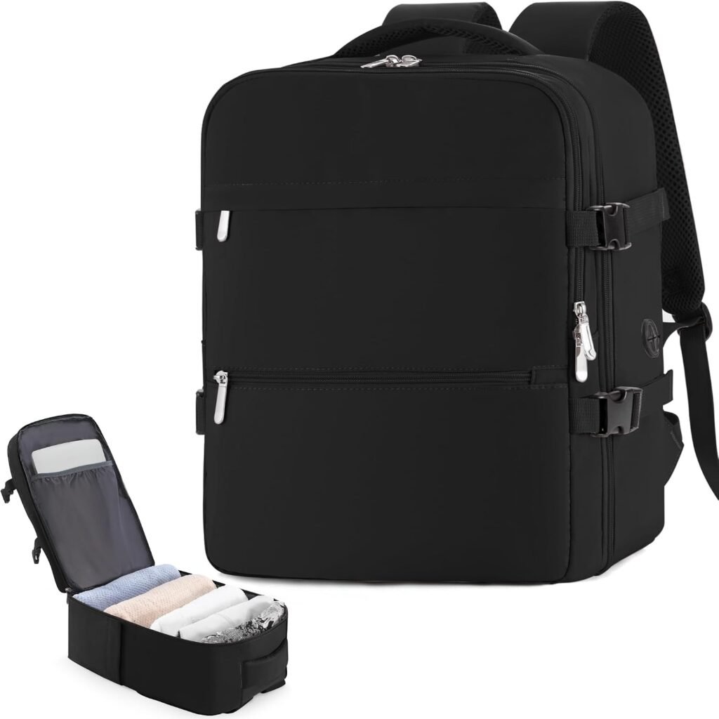 Handbagage rugzak 45x36x20 cm zwart met waterdichte reisuitvoering voor onder de stoel