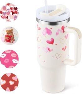 Thermosbeker 1200 ml met Rietje – Dubbelwandige Drinkbeker met Handvat – Roestvrij Staal – Voor Thuis en Onderweg – Wit