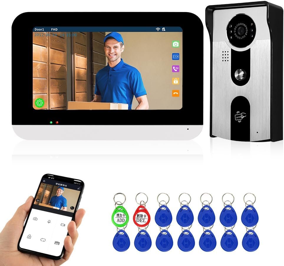 Video deurintercom met kleurentouchscreen, HD beeld, nachtzicht en tweewegscommunicatie