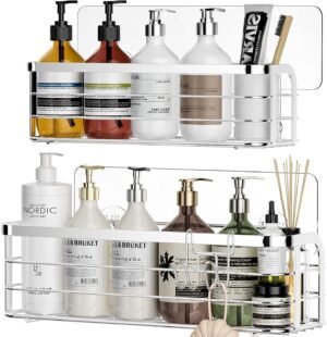 Douche caddy 2-pack RVS wandplank zonder boren voor shampoo en conditioner in zilver