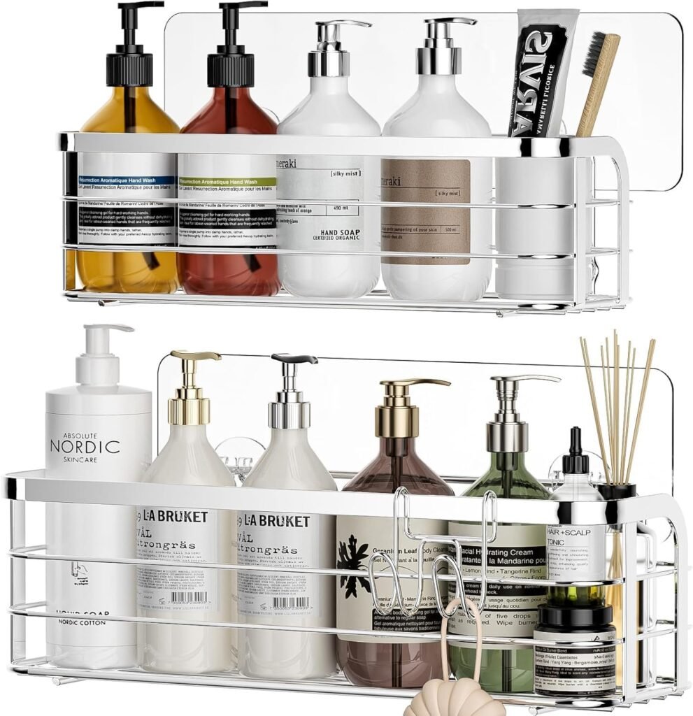 Douche caddy 2-pack RVS wandplank zonder boren voor shampoo en conditioner in zilver