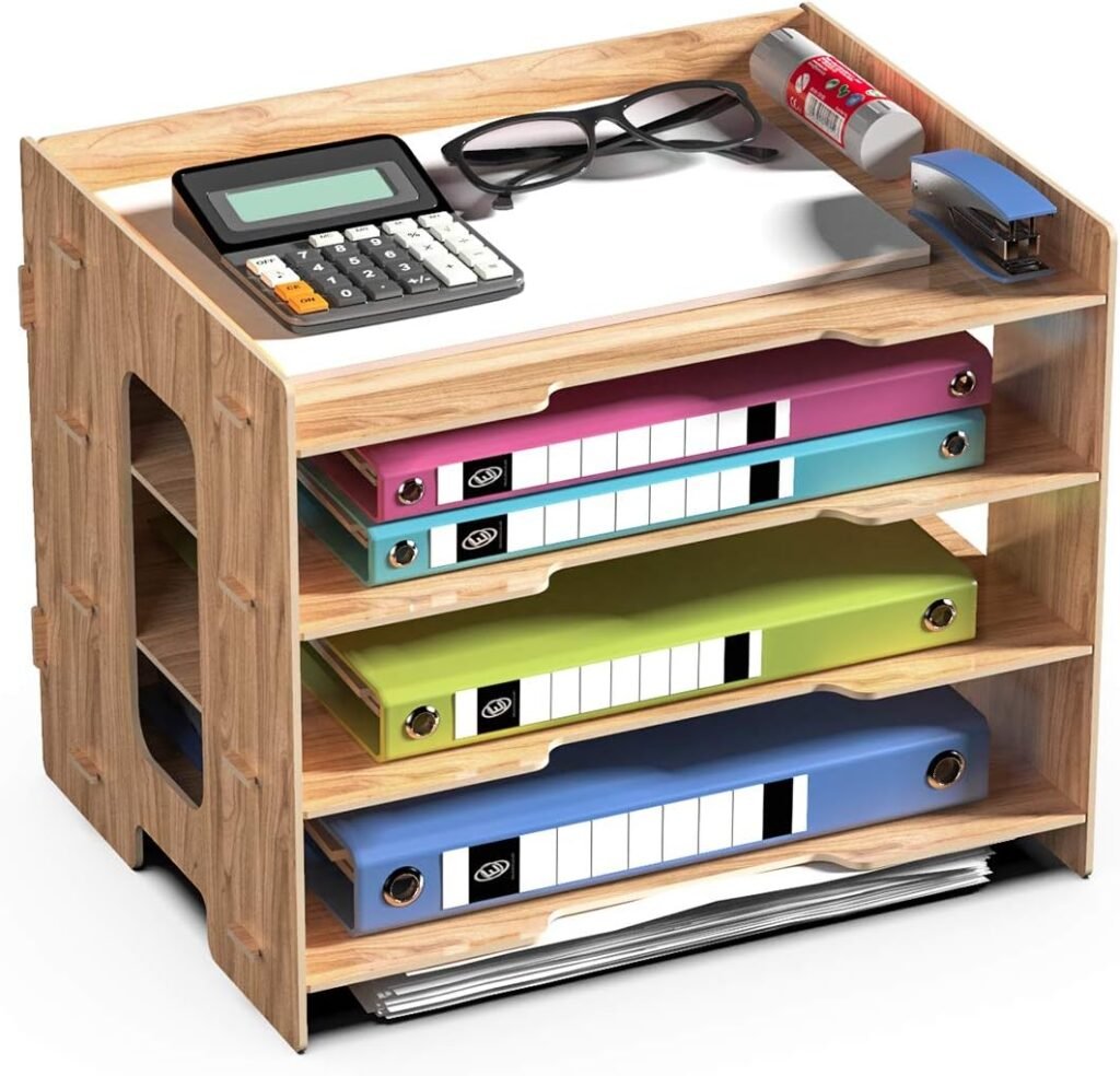 A4 bureau documentenbak met 4 lagen, stapelbare organizer voor papieren, brieven en documenten