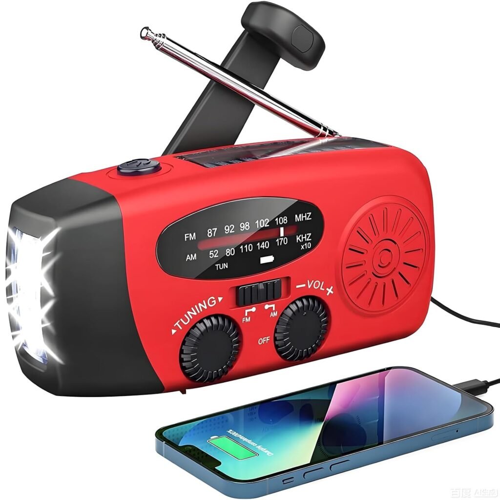Draagbare noodradio met 2000mAh batterij, AM/FM radio en LED zaklamp