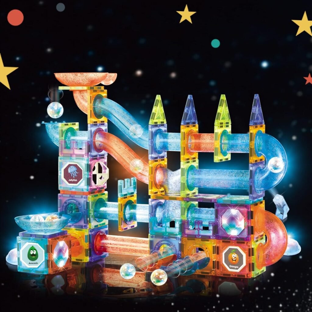 Magnetische bouwblokken set 144 delig met LED verlichting en knikkerbaan voor kinderen 5-12 jaar