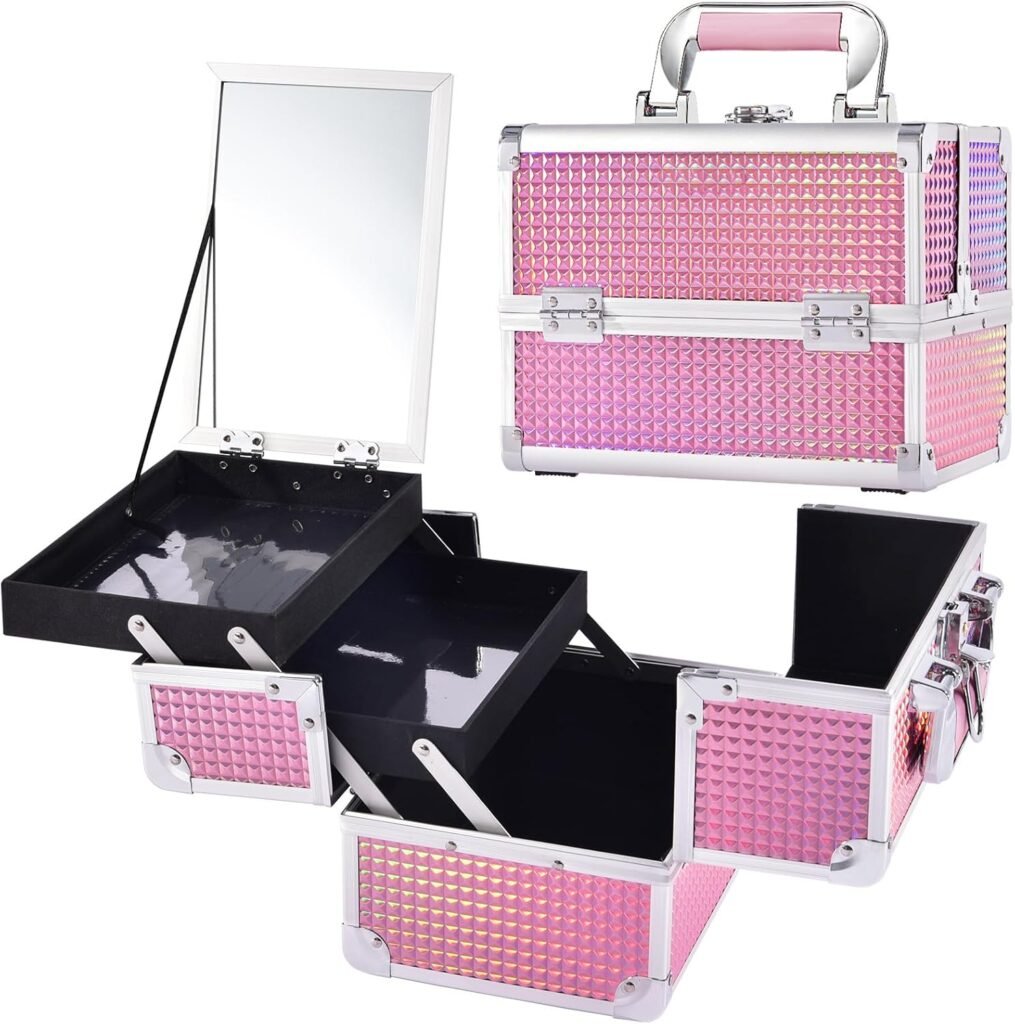 Roze make-up koffer en cosmetic case voor het opbergen en meenemen van cosmetica en make-up