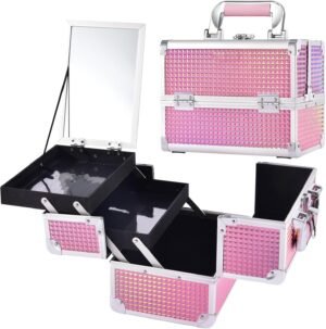 Roze make-up koffer en cosmetic case voor het opbergen en meenemen van cosmetica en make-up