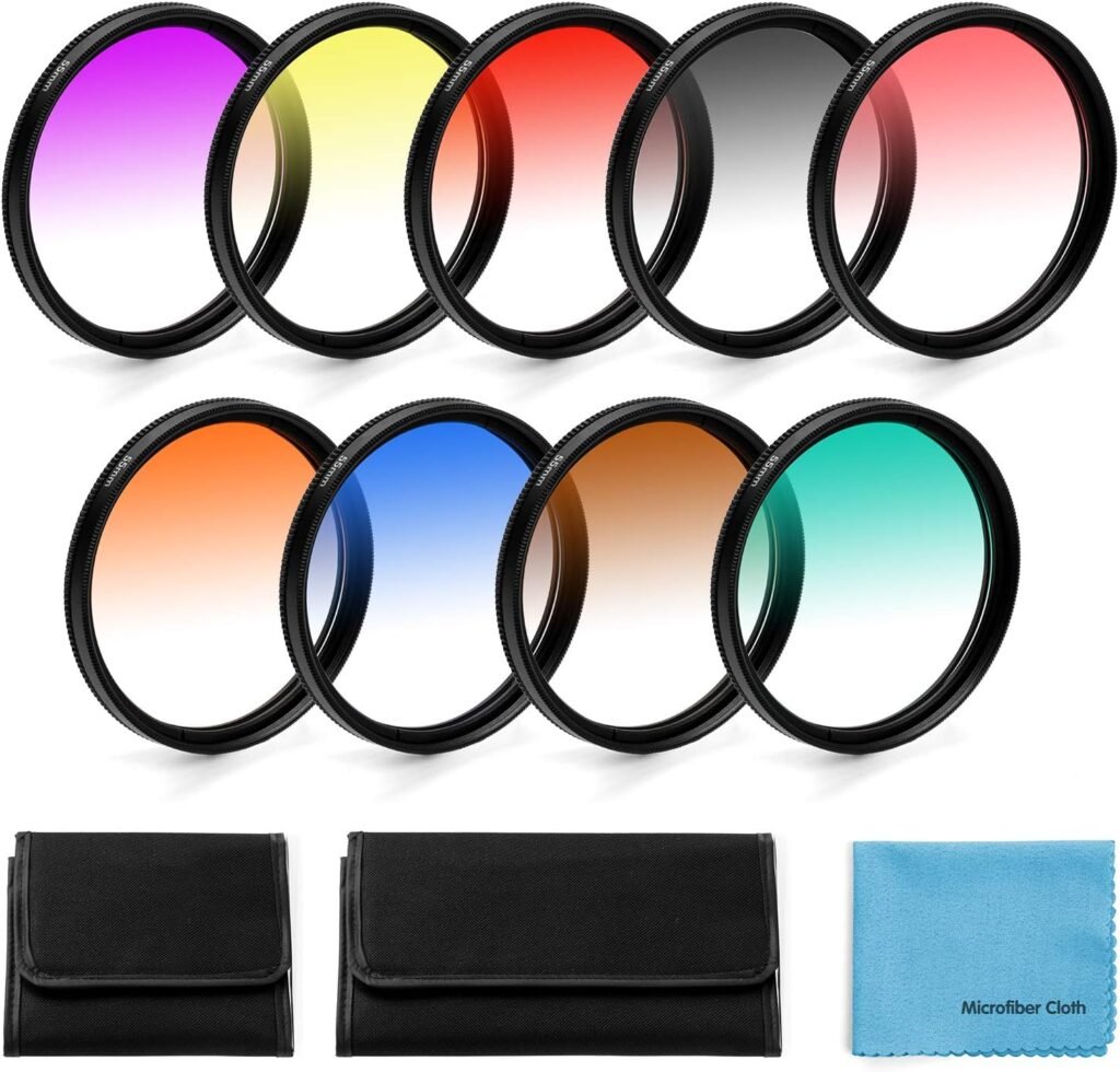 9-delige 46mm kleurfilter set met lensfilters, tas en reinigingsdoek voor fotografie