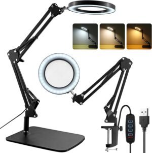 2-in-1 loeplamp met LED, 8x vergroting, verstelbare arm en standaard voor werk, reparatie, lezen en naaien
