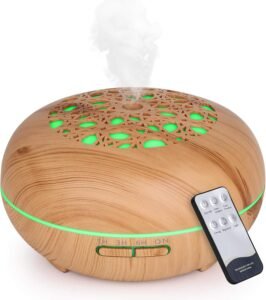 Luchtbevochtiger Ultrasoon – Aromatherapie Diffuser met Vernevelaar – Afstandsbediening en LED Licht – Automatische Uitschakeling