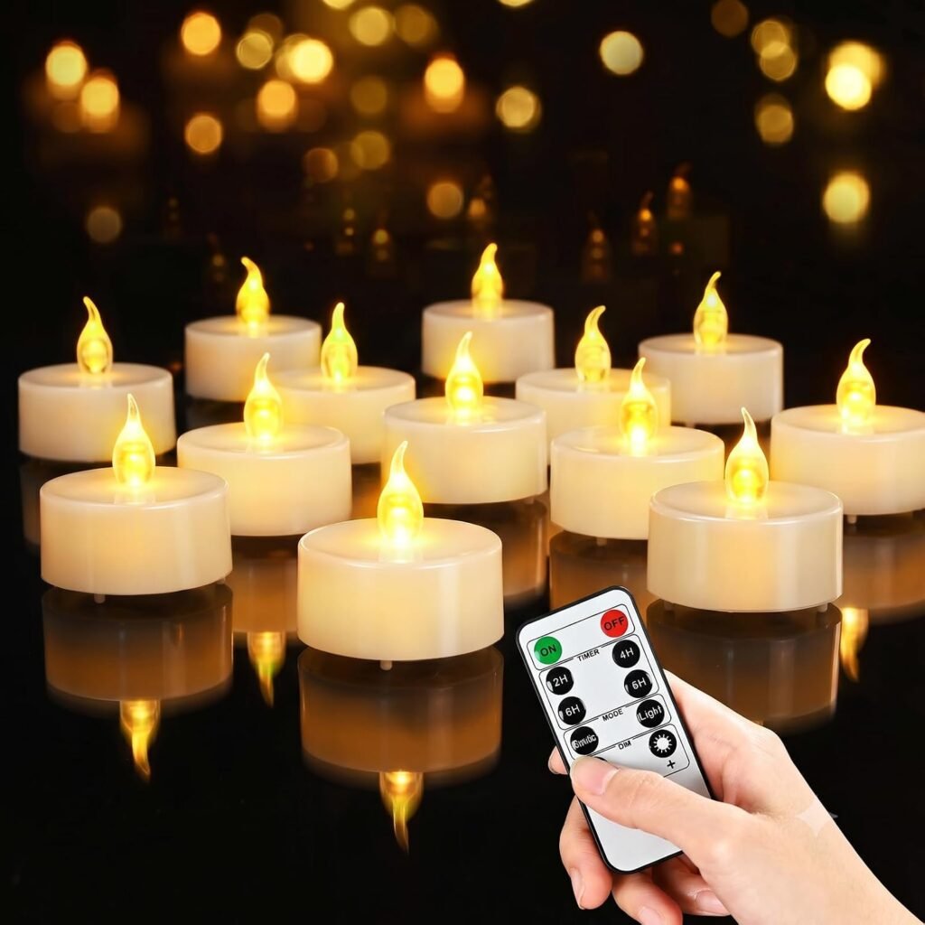 LED waxinelichtjes set van 24 met timer, afstandsbediening en flikkerend vlam-effect voor kerst- en Halloween decoratie