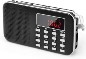 Draagbare AM FM radio zwart met noodlicht en oplaadbare batterij voor outdoor gebruik