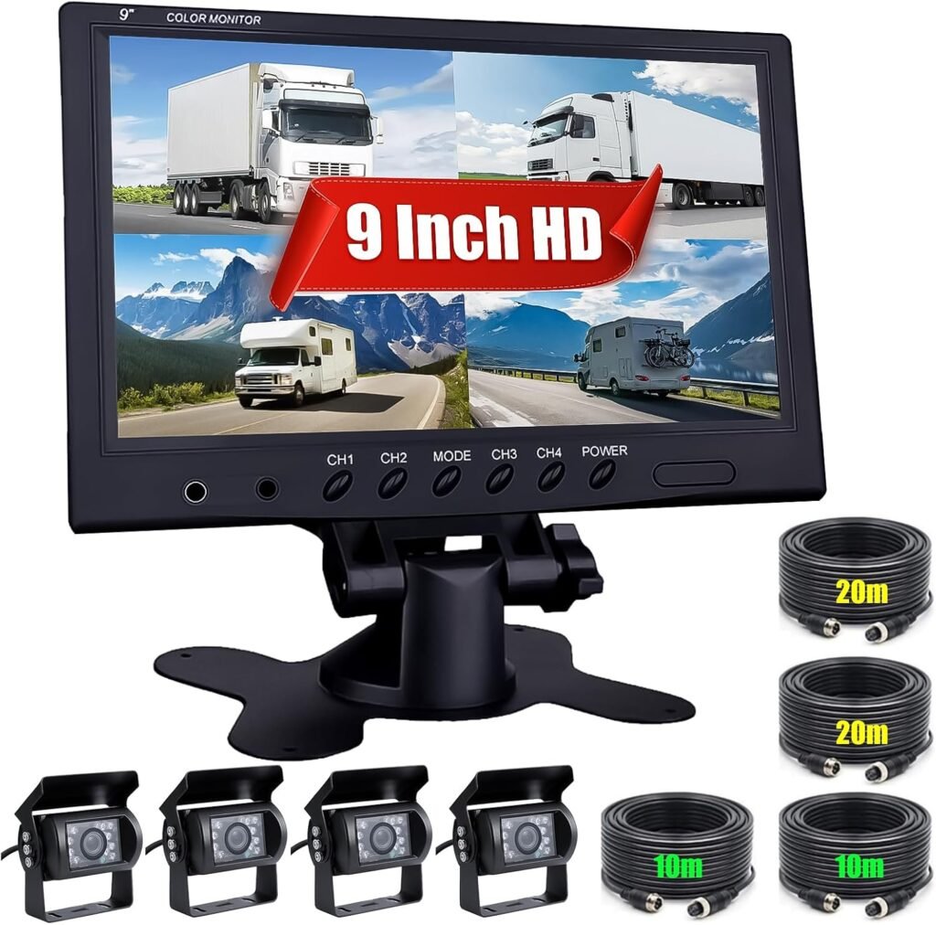 HD achteruitrijcamera met nachtzicht, dubbele camera en 9 inch monitor voor vrachtwagen, truck, RV, trailer en auto