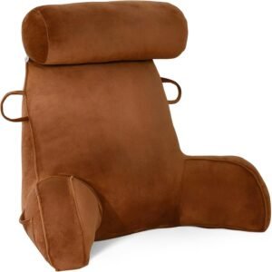 XL Leeskussen met Nekrol – Ergonomisch Rugsteunkussen met Traagschuim – Voor Bed, Bank, Lezen en TV Kijken – 75 x 65 cm Bruin