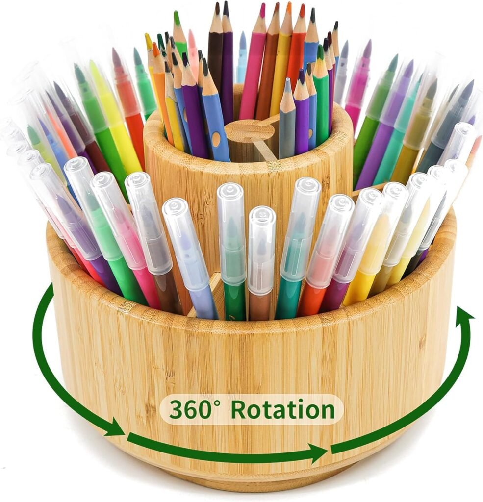 Houten pennenhouder en bureau organizer voor markeerstiften, kunstborstels en schrijfwaren thuis en op kantoor
