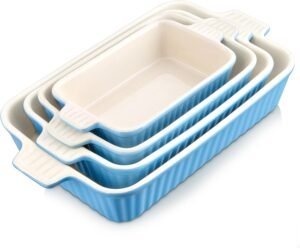Porseleinen ovenschalen set – 4 formaten bakvormen en casseroles – Hittebestendig voor oven – Vaatwasserbestendig