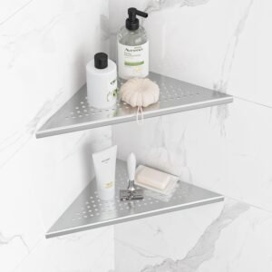 Hoek doucheplank RVS met shampoo houder voor badkamer, set van 2 stuks met geborstelde afwerking
