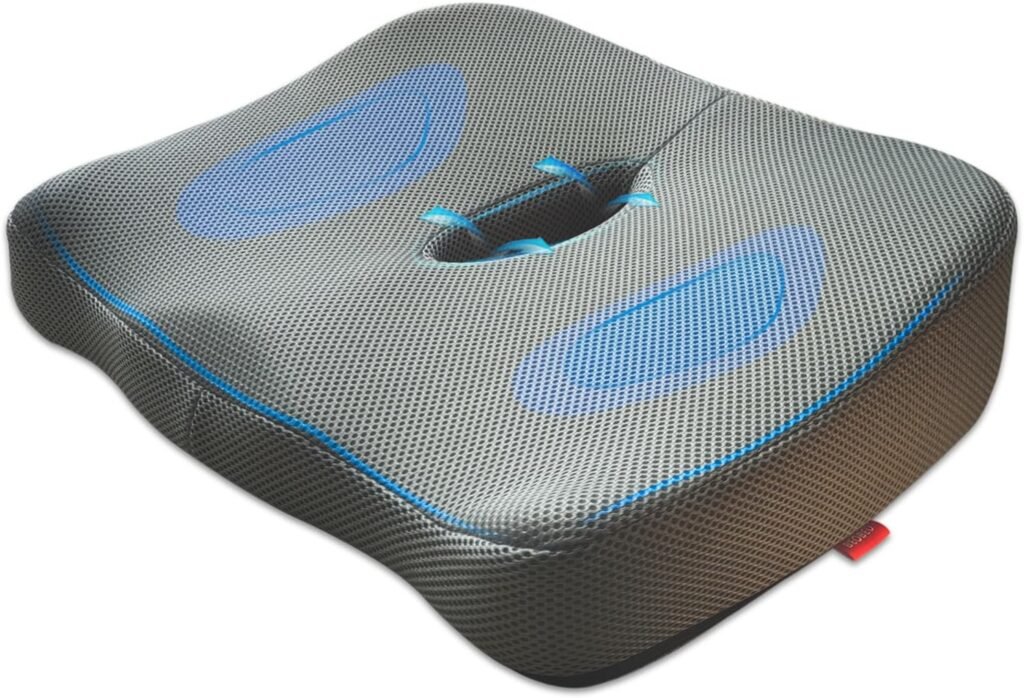 Comfort geheugenschuim zitkussen grijs met ergonomische coccyx ondersteuning voor kantoorstoel