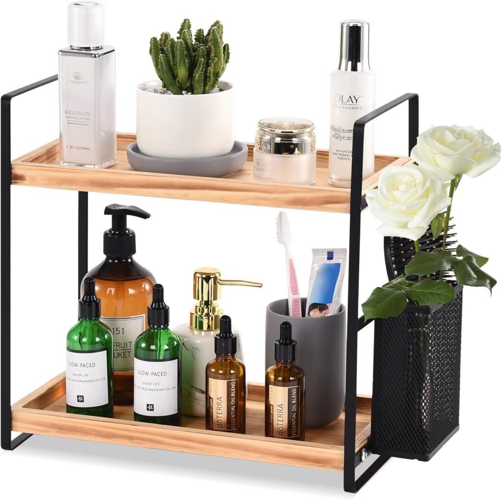 Houten make-up organizer met 2 lades voor cosmetica en huidverzorging