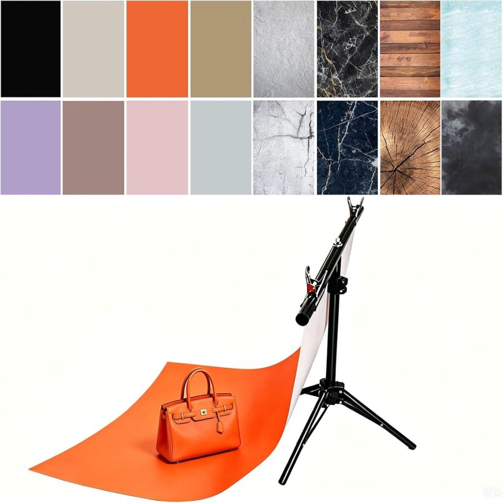 7-delige fotografie achtergrondset met statief, dubbelzijdige tafelachtergronden en 14 patronen voor productfotografie