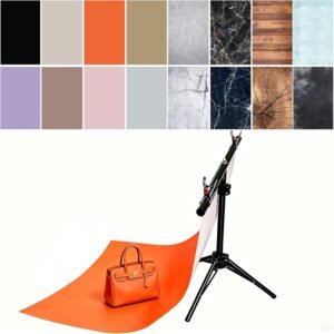 7-delige fotografie achtergrondset met statief, dubbelzijdige tafelachtergronden en 14 patronen voor productfotografie