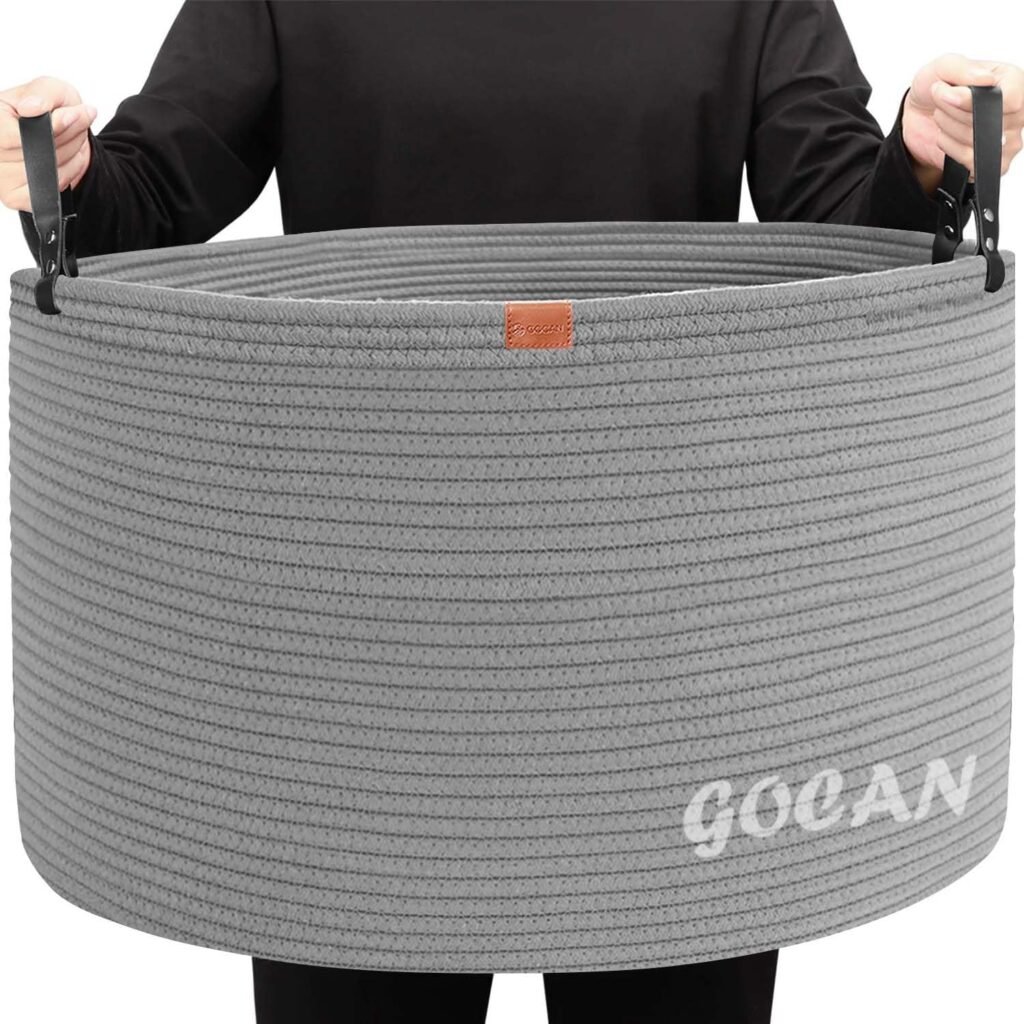 Grote katoenen opbergmand voor dekens, kussens, kleding en speelgoed, grijs, 55 x 35 cm