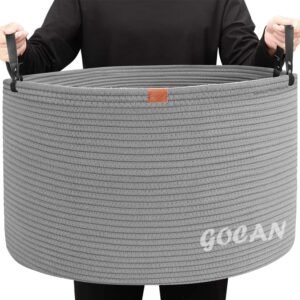 XXXL Opbergmand – Grote Katoenen Wasmand voor Dekens, Kussens, Kleding & Speelgoed – Grijs – 55 x 35 cm