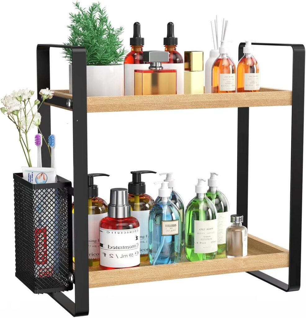 Houten make-up organizer met 2 lades voor cosmetica en huidverzorging