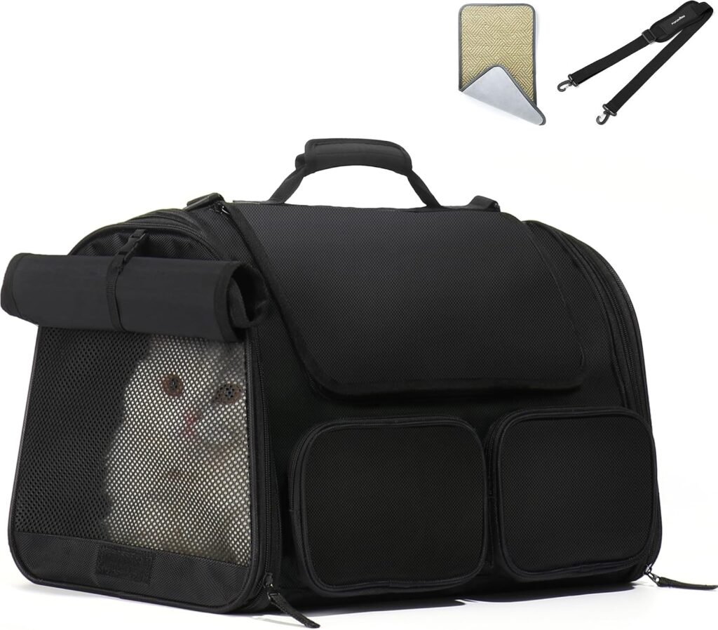 Opvouwbare transportbox voor katten en honden met schouderriem en handvatten, 44,5 x 30 x 29 cm, waterdichte draagtas