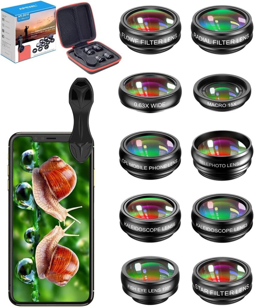 Telefoon camera lens set met groothoek-, macro-, fisheye- en caleidoscooplens voor mobiele fotografie