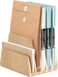 Houten Bureau Organizer met 5 Vakken – Documentenhouder voor Post en Papier – Massief Hout – Natuurlijke Houtkleur