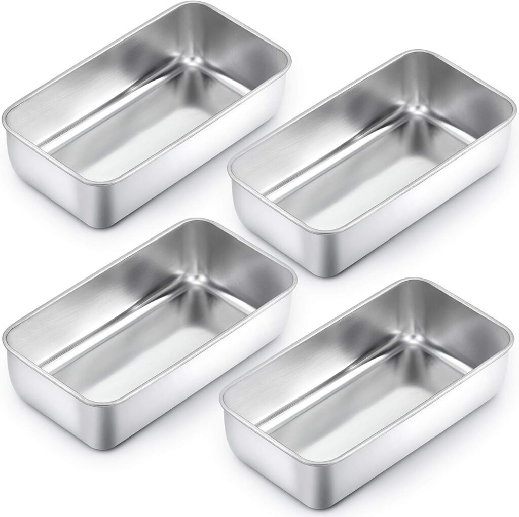 Set van 4 RVS bakvormen voor brood en cake, 23,5 x 12,7 x 6 cm, rechthoekig en vaatwasserbestendig