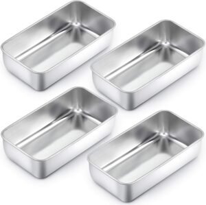 Set van 4 RVS bakvormen voor brood en cake, 23,5 x 12,7 x 6 cm, rechthoekig en vaatwasserbestendig