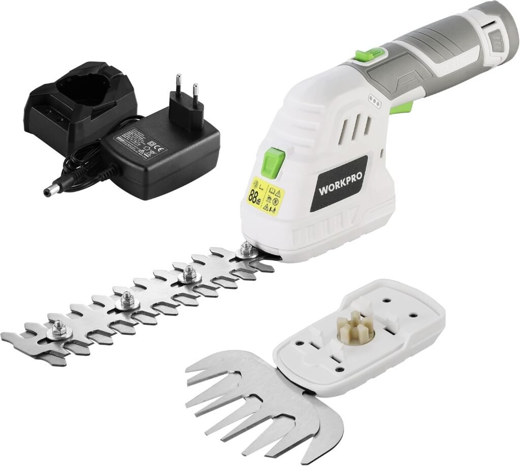 Draadloze gras- en heggenschaar 12V 2-in-1 met 2Ah accu en oplader, grasmes 12,5 cm en struikmes 16 cm