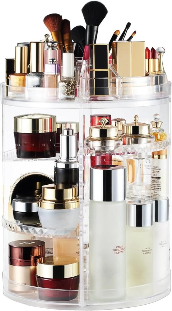 360 graden draaibare make-up organizer met 8 lagen voor cosmetica en sieraden, transparant en verstelbaar