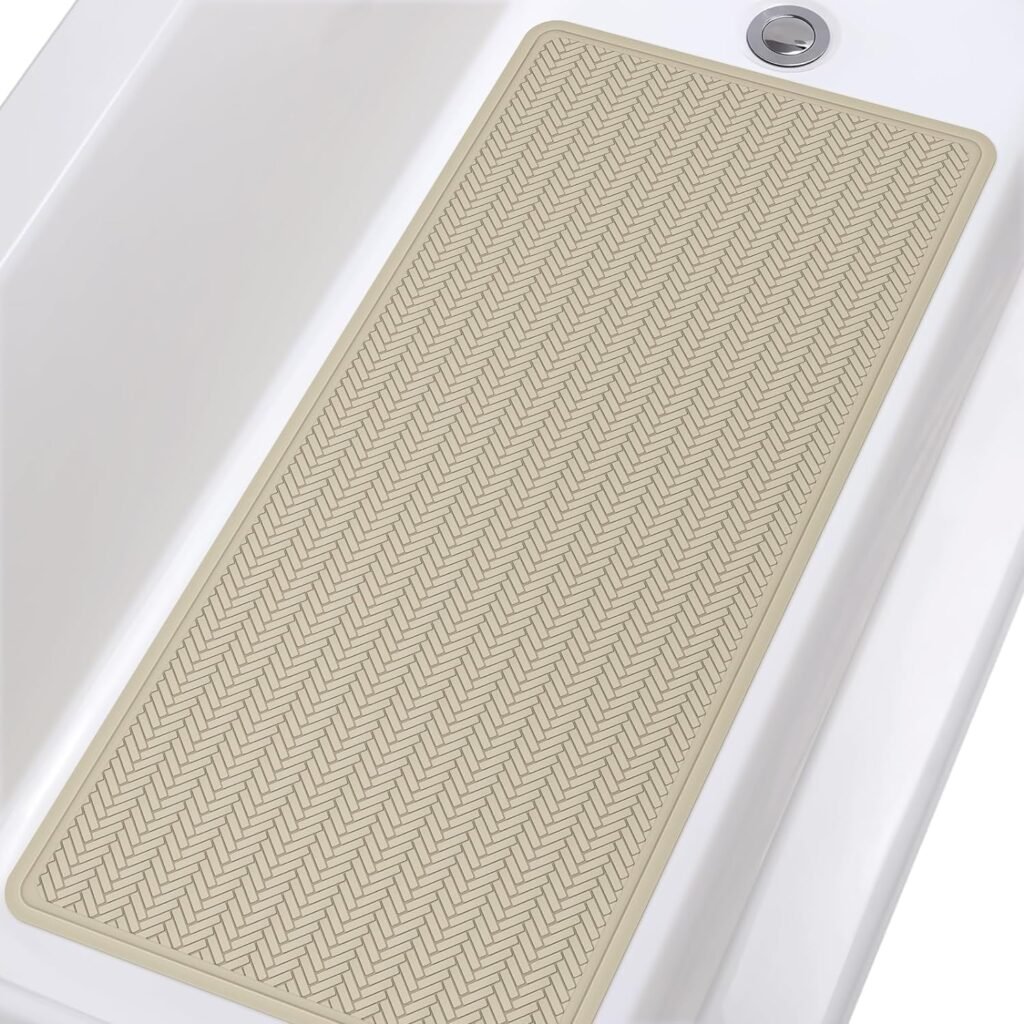 Bruine antislip badmat met zuignappen voor bad en douche, extra lange rubberen veiligheidsmat 43x92 cm