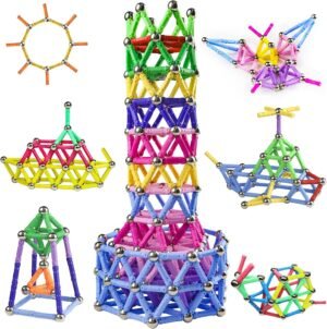 Magnetisch bouwspeelgoed stick set met 320 onderdelen, STEM constructiespeelgoed voor 3D vormen met opbergzak en ideeënboekje.